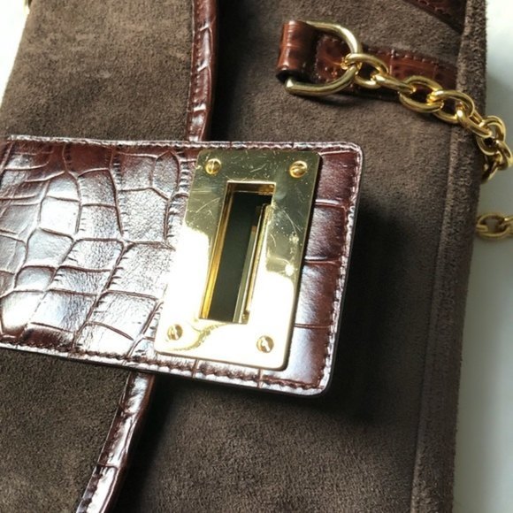 RALPH Lauren Bag Y2K Baguette Shoulder Genuine Suede and Croc Embossed Leather - Picture 12 of 12